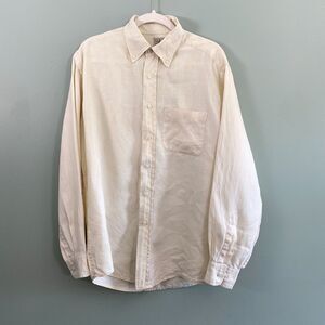 LL Bean Button Down Linen Shirt Mens Medium Ivory Cream Minimalist Classic